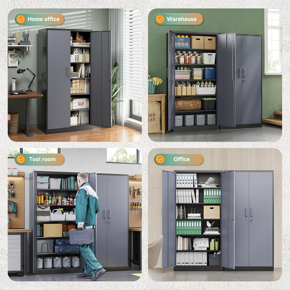 letaya metal storage cabinets with lock door and, front angle view