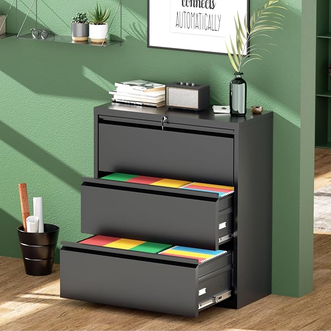 Greenvelly 3 Drawer File Cabinet, Metal Filing Cabinet - Image 2