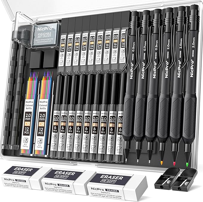 Nicpro 6PCS Weatherproof Mechanical Pencil Set, Sketching Drawing by Nicpro