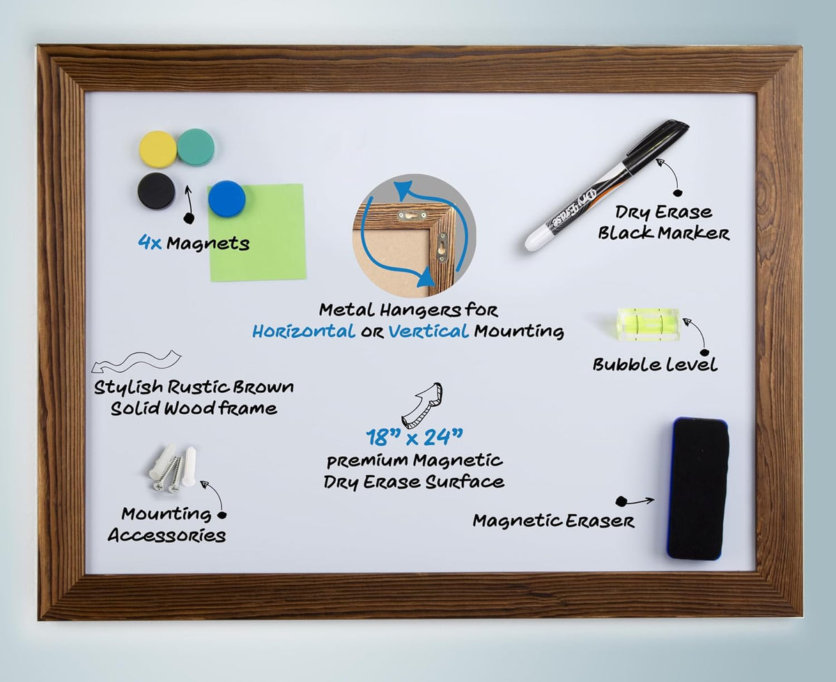 Real Wooden Framed Magnetic Dry Erase Whiteboard, 18" X 24", Vertic...