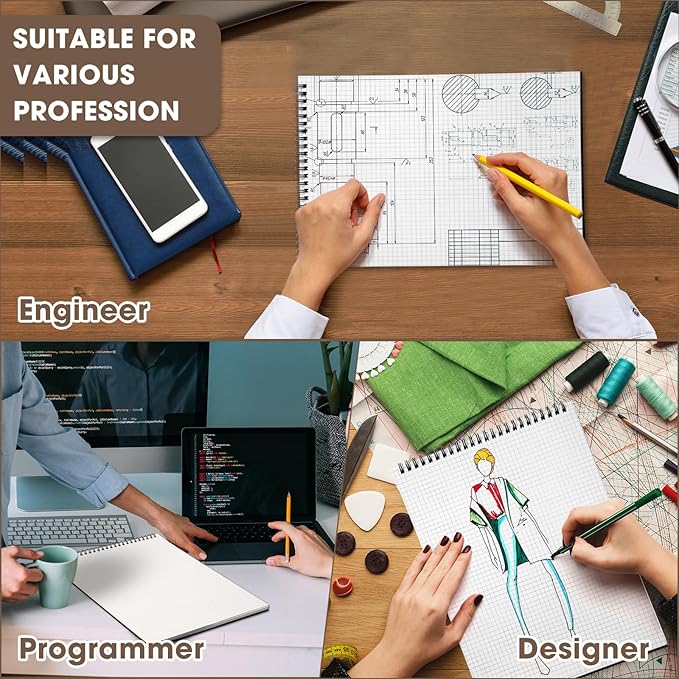 Engrowtic 2 Pack Top Spiral Graph Paper Notebooks 8.7 X11.4 Inch A4 Grid Paper - Image 4