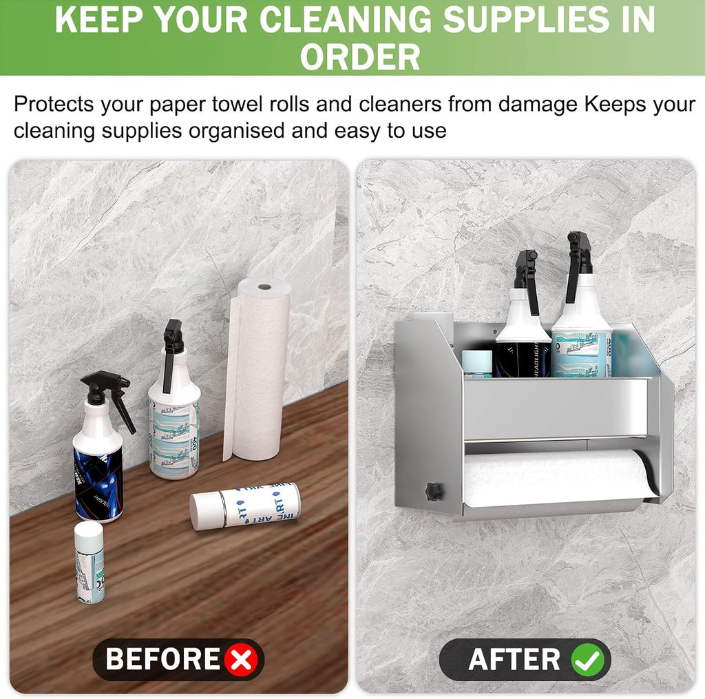 woiron aluminum hand cleaning station organizer bracket (silver) showing dimensions