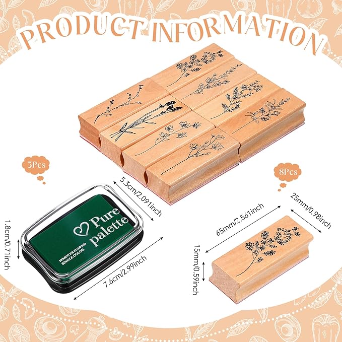 Tenare 8 Pieces Vintage Rubber Stamps Decorative - Image 2