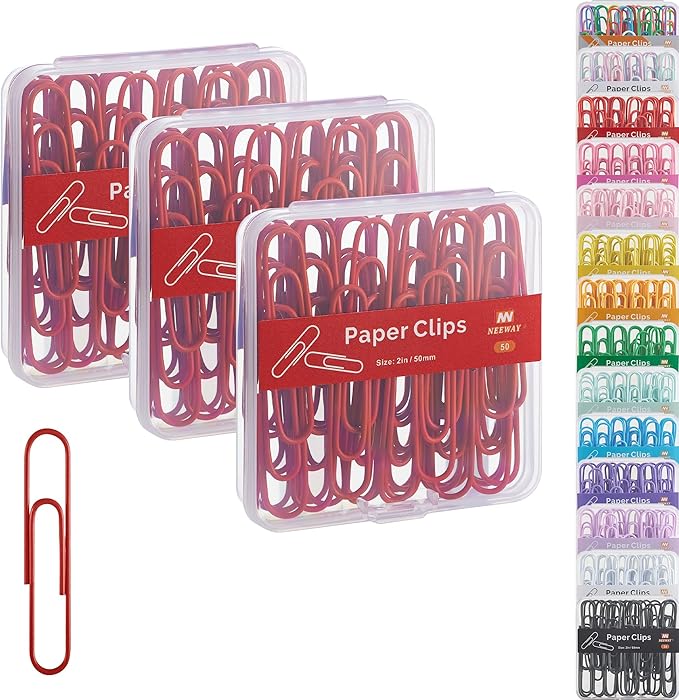 NEEWAY Colorful Large Paper Clips, 2 Inch Jumbo Paper Clips, 3 Pack of 50 by NEEWAY