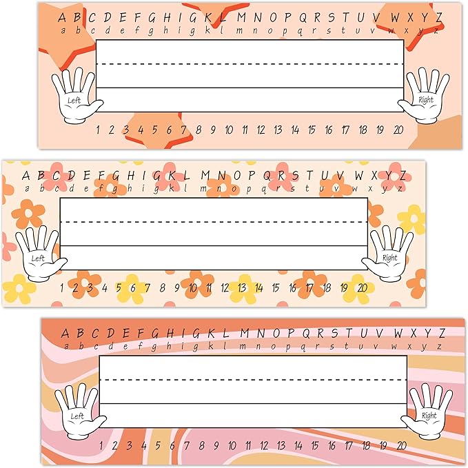 Name Tags for Students, Retro Name Plates, Groovy Name Labels for School Desks by Unknown