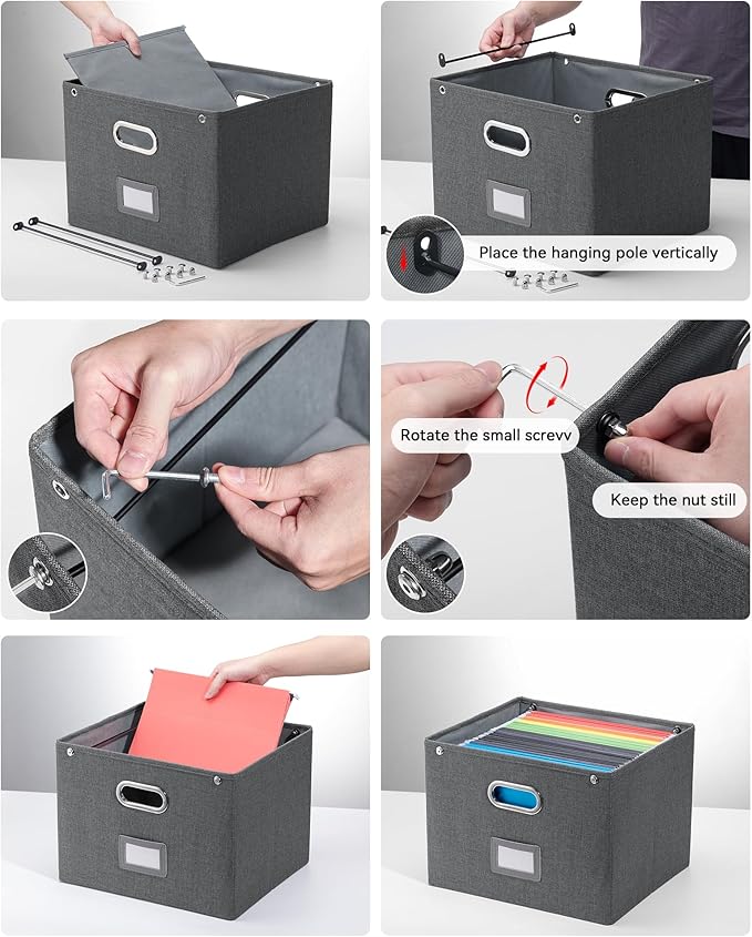 Oterri File Organizer Box with Lid, Large Hanging Filing Box with Mesh Pocket - Image 5