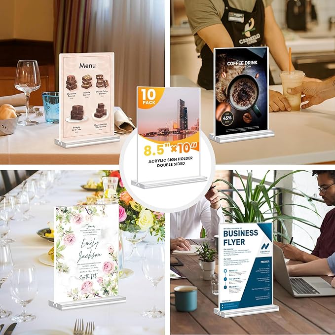 Acrylic Sign Holder 8.5x11, 10 Pack Clear Table Plastic Vertical Clear Double - Image 8