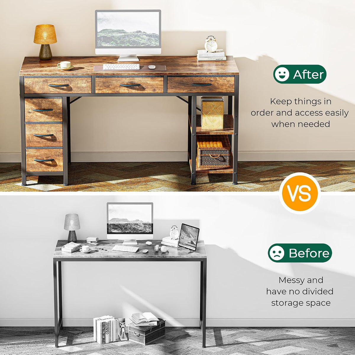 Huuger Computer Desk with 6 Drawers, Office Desk with Shelves, Reversible Gam...