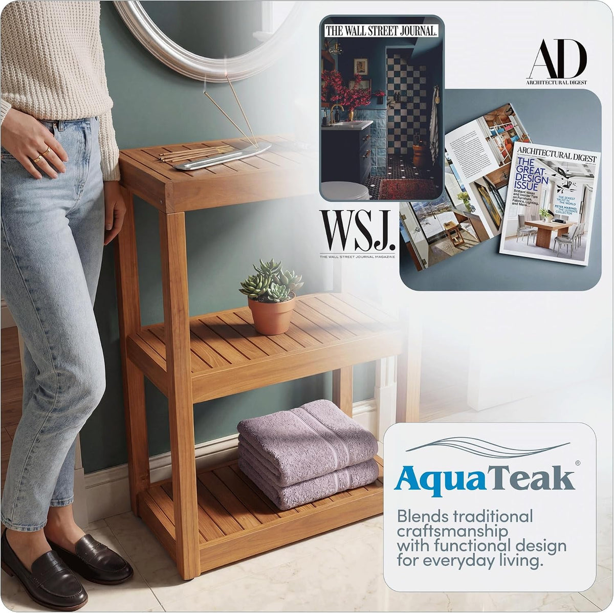 AquaTeak 12" Original Sula Rectangle Teak Bathroom Stand - Shower Stand ...