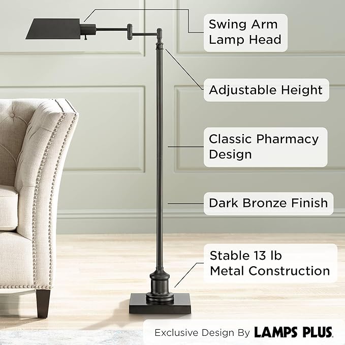 Regency Hill Jenson Traditional Farmhouse Adjustable Pharmacy Floor Lamp - Image 3