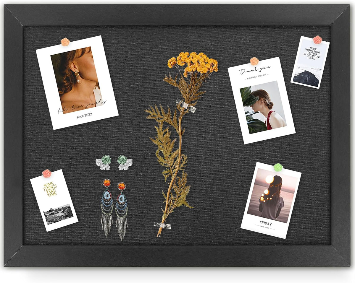 AKTOP Black Cork Board Bulletin Board with Linen 18" X 24"