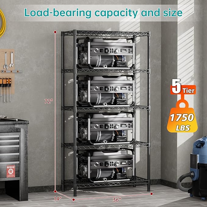 SINGAYE 5 Shelf Adjustable Heavy Duty Storage Shelving Unit 350 lbs per Shelf - Image 3