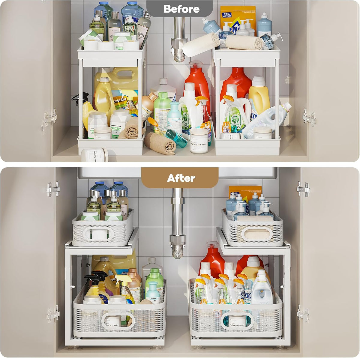 2 Pack 18.5IN-Depth Under Sink Organizer With Next-Gen Ball-Bearing Slides,2-...
