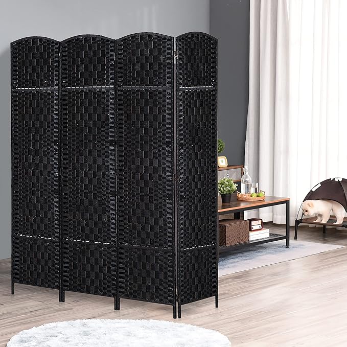 HOMCOM Room Divider, 4 Panel Folding Privacy Screen, 6FT Tall Portable Wicker - Image 2