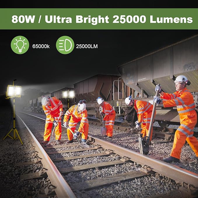 25000 Lumen Work Lights with Stand, Dual Head LED Work Light with USB & Socket - Image 6