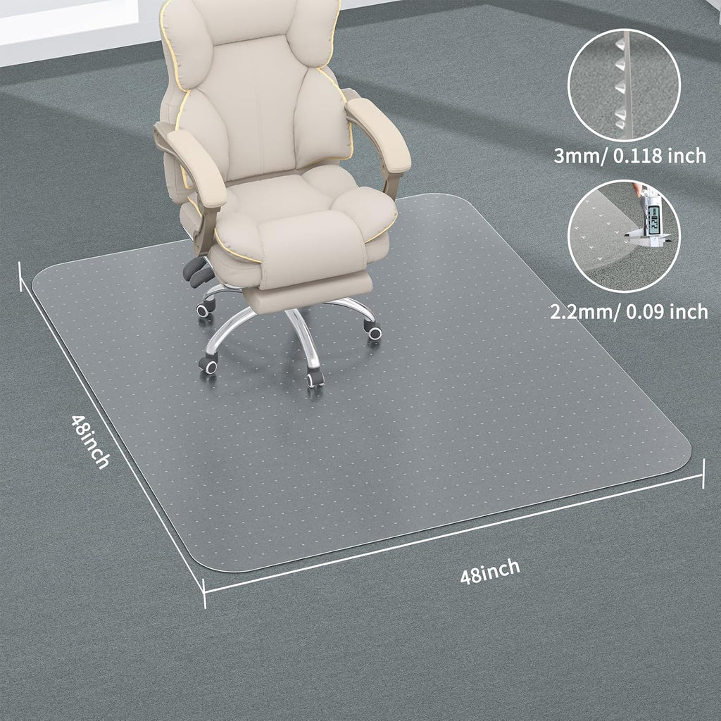 Office Chair Mat for Carpet, 48" X 48" Clear PVC Desk Chair Mat | Desk Chair Mat for Carpet Floors, Clear and Thick Carpet Chair Mats with Non-Slip Studded for Home and Office Low Pile Carpet