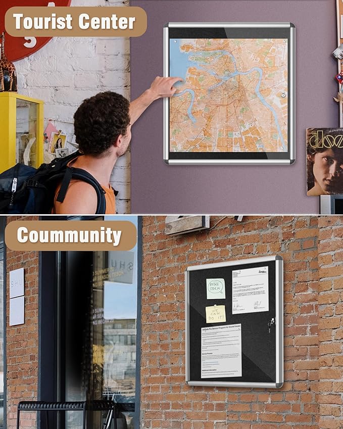 Mifuro 28"x26" Enclosed Bulletin Board, Lockable Weather-Resistant Aluminum - Image 8