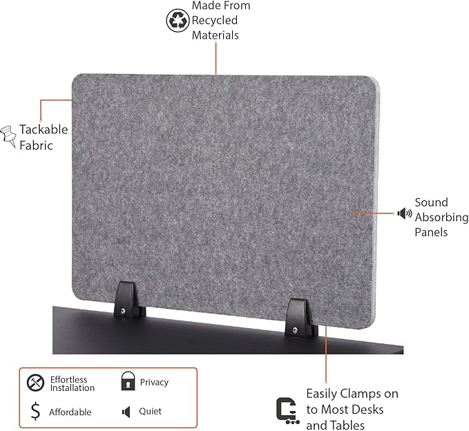 Stand Up Desk Store ReFocus Raw Clamp-On Acoustic Desk Divider Mounted Privacy - Image 6