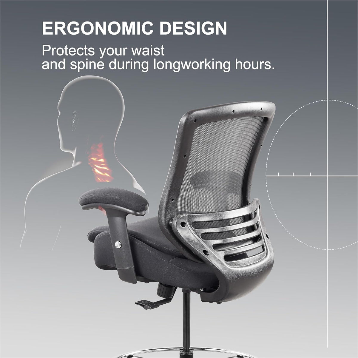 400lbs Office Drafting Chair Wide Dual Seat Cushion for High Standing Desk wi...