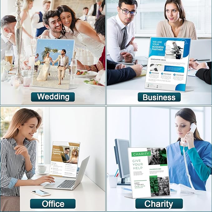 12 Pack Acrylic Sign Holder 8.5x11 Inches, L-Shape Vertical Menu Holder Stand - Image 7