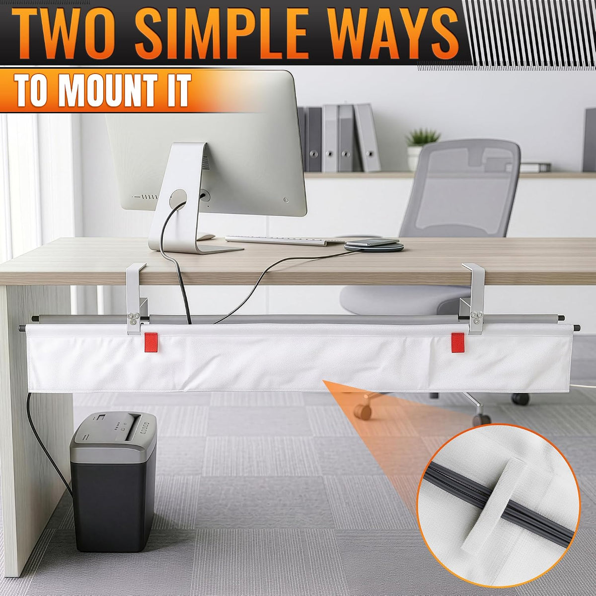 Under Desk Cable Management Tray 48" — No Drill Clamp-On Cord Organizer ...