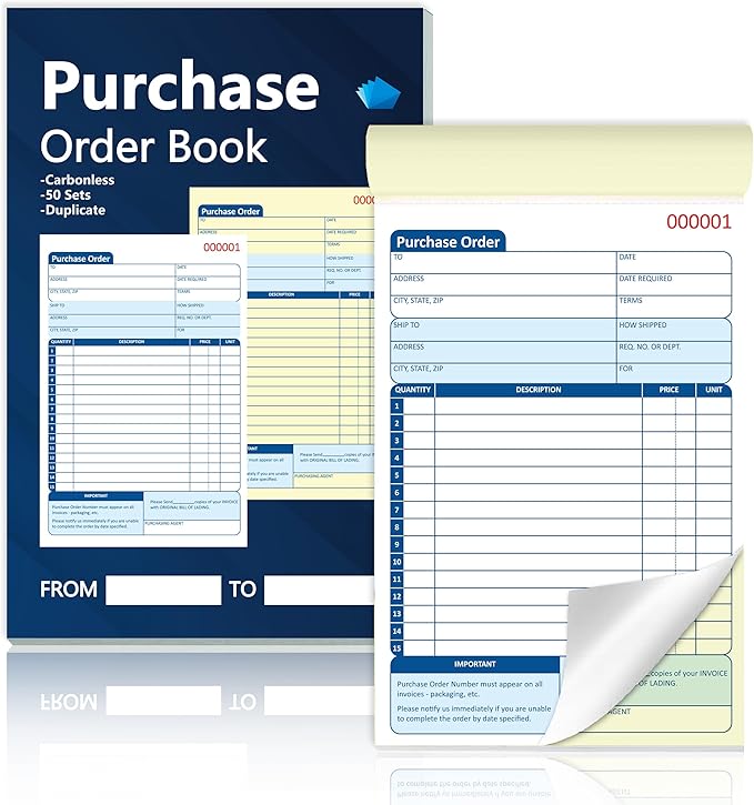 100 Sets Purchase Order Book 5-9/16 x 8-7/16 Inches 2 Part Carbonless Copy by Unknown