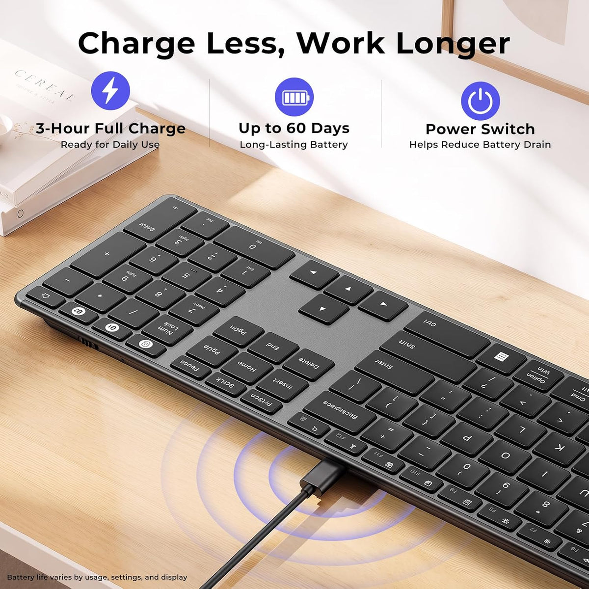 seenda SK64-3 Rechargeable Bluetooth Keyboard, 3-Device, Black Gray