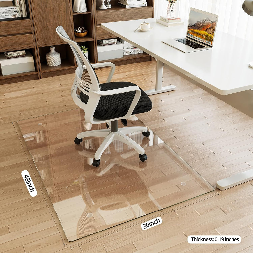 [Tempered Glass] 30" x 48" Glass Office Chair Mat for Carpet | 1/5" Thick Crystal Clear Heavy Duty Hard Floor Mat with Round Corner and Polished Edge, Resist Scratching Cracking Curling