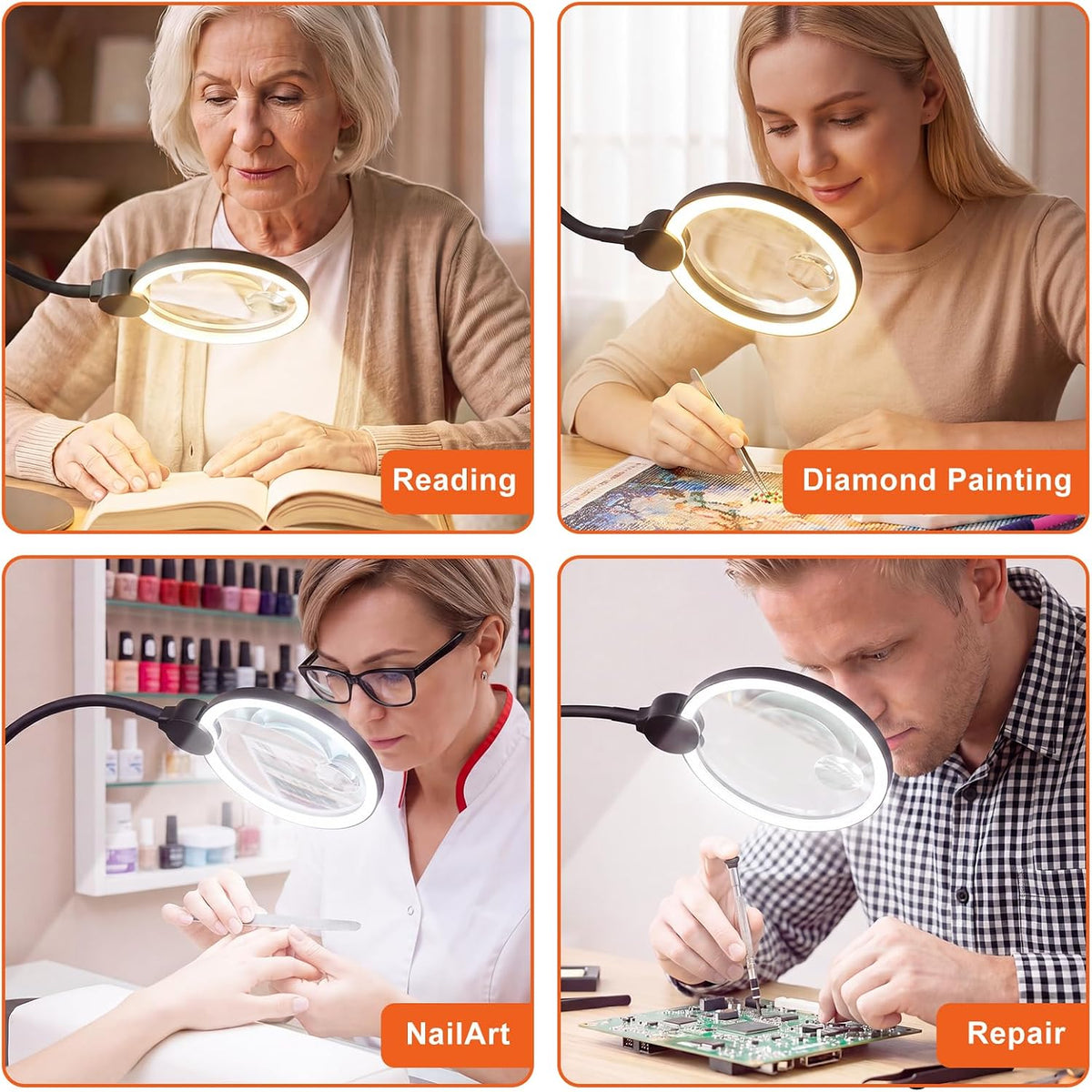 10X 30X Large Magnifying Glass with Light and Stand, 3 Color Mode