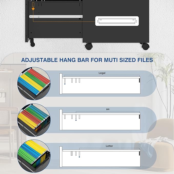 Fesbos 3 Drawer Vertical File Cabinet, Mobile Filling Cabinets - Image 4