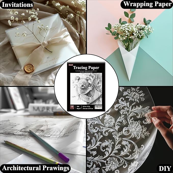 Tracing Paper for Drawing, 8.5”x11 Trace Paper, 100 Sheets Translucent Vellum - Image 6