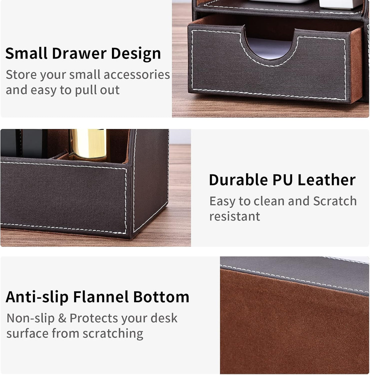 kingfom pu leather desk organizer pen pencil holder, close-up detail
