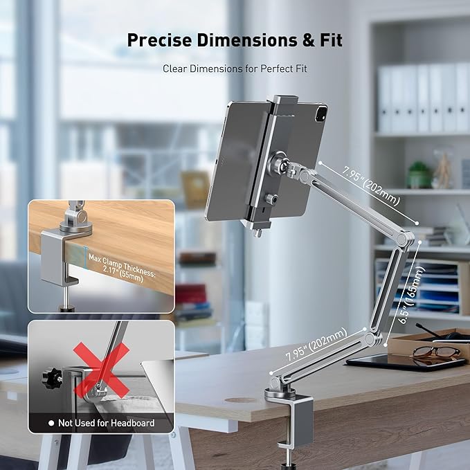 AboveTEK 2-in-1 iPad Stand for Desk, Aluminum iPad Holder Arm - Image 8