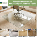 JAMBALAY Premium Tempered Glass Chair Mat, 31"x48" Heavy Duty Glass Office Floor Mat for Carpets or Hard Floors, with Non Slip Pads, Round Corners and Polished Edges, Easy Roll On, Thick 0.2″