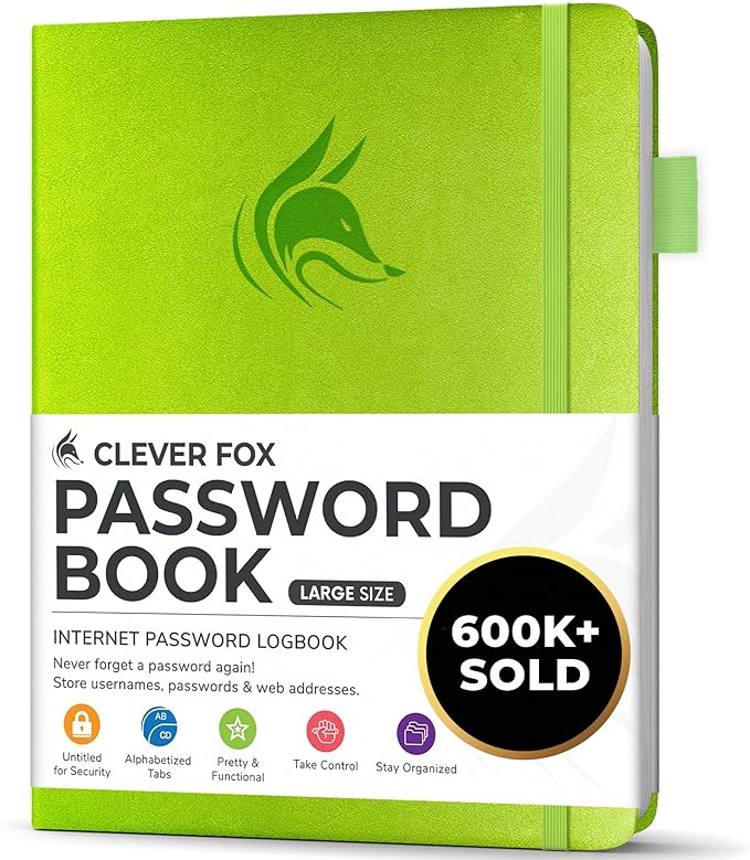 Clever Fox Password Book with alphabetical tabs. Internet Address Organizer by CleverFox