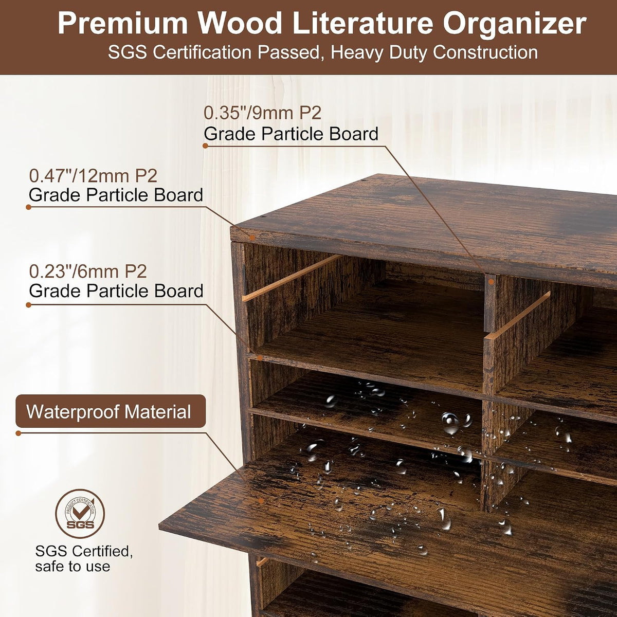 EasyPAG Wooden Literature Organizer with Adjustable Shelves, 48 Compartments ...