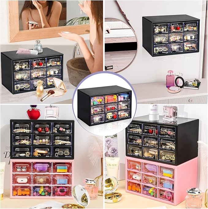 Desk Storage Organizer with 9 Drawers, FODIENS Stackable Desktop Craft Drawer - Image 6