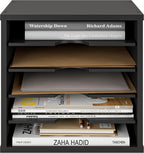 ballucci 5-tier file organizer for desk, wooden mail, front angle view