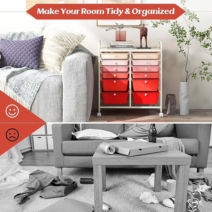 LDAILY 12 Drawer Rolling Storage Cart, Craft Cart Organizer on Wheels w/Metal - Image 4