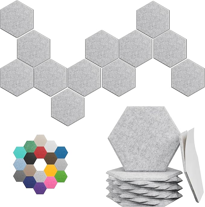 Hexagonal Acoustic Panels-12 Pack High-Density Sound Absorbing Panels by UNECHOACOUSTIC