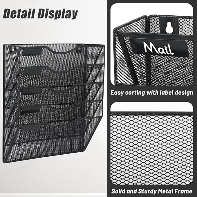 EASEPRES 5 Pocket Mesh Hanging Wall File Organizer, Wall Mounted Mail Paper - Image 3