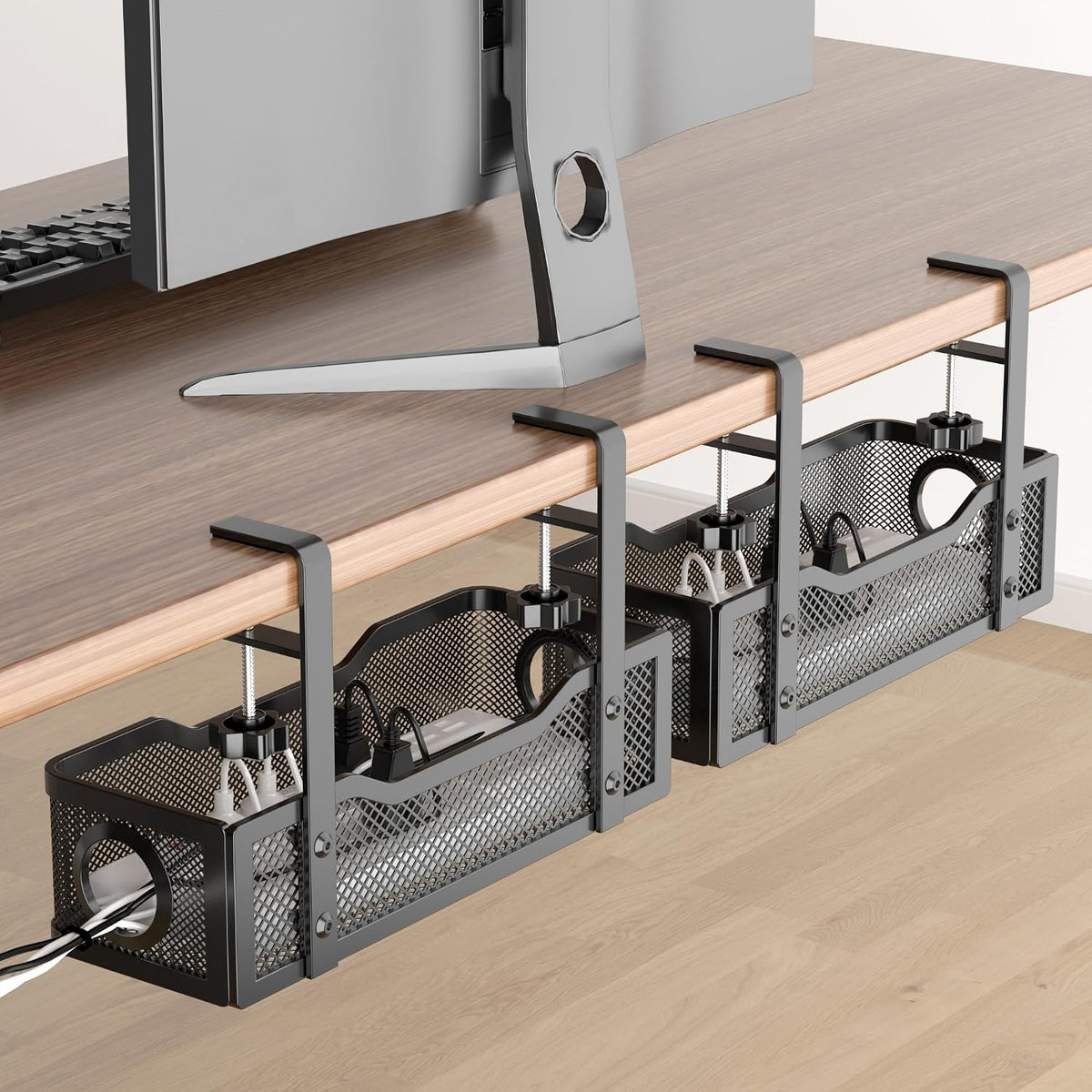 2 Pack Under Desk Cable Management Box Black, Cinati 26.8" Wire Organizers No