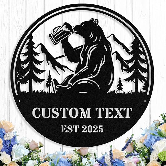 Custom Bear Metal Sign, Custom Bear Metal Wall Art Decor, Personalized Last by logo
