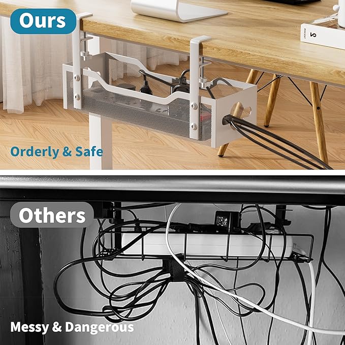Under Desk Cable Management Tray 2 Pack, No Drill Cable Organizer - Image 5