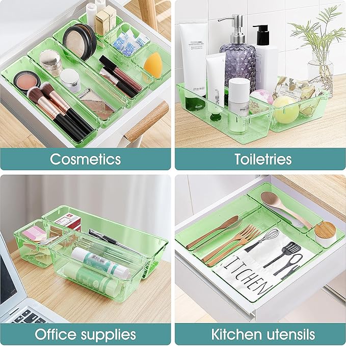 WOWBOX 25 PCS Plastic Drawer Organizer Set, 4 Sizes Desk Drawer Divider - Image 5