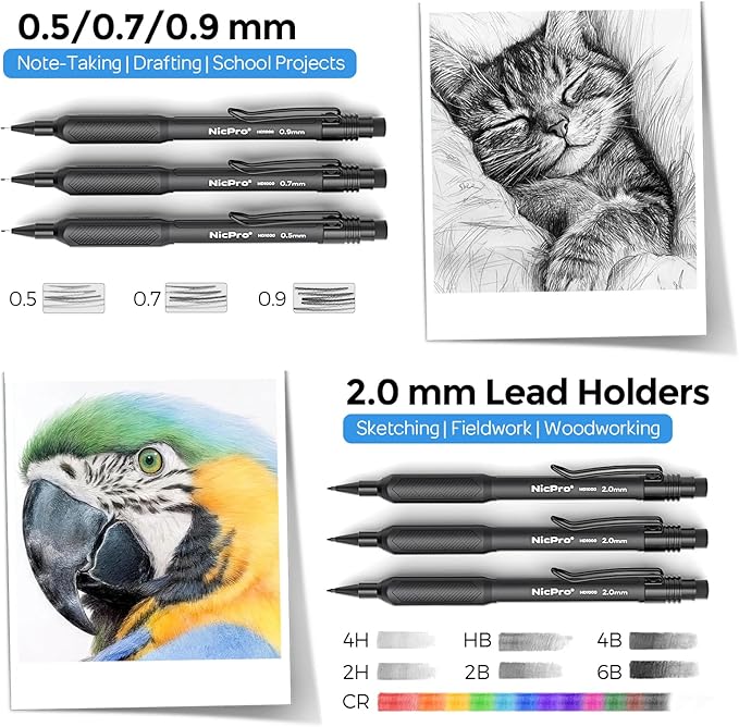 Nicpro 6PCS Weatherproof Mechanical Pencil Set, Sketching Drawing - Image 4