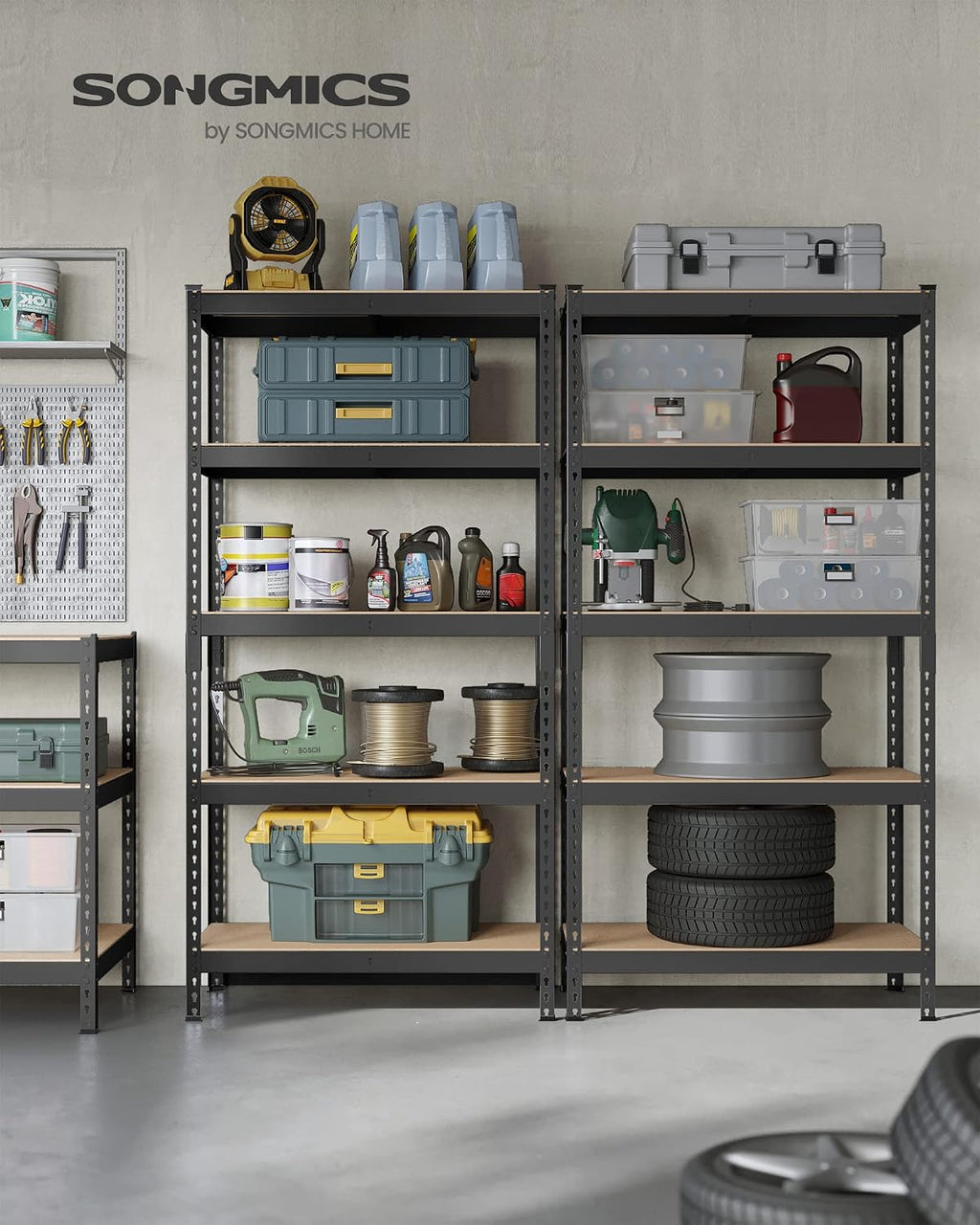songmics set of 2 5-tier boltless assembly storage shown in use