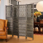 Svimi Folding Room Divider, 66.9 Inch 4 Panels Wood Carved Privacy Screens - Image 2