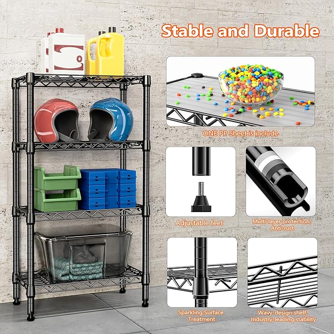 M MZG 1000 lbs 4 Tier Shelf Metal Storage Shelves Wire Rack Closet Organizers - Image 7