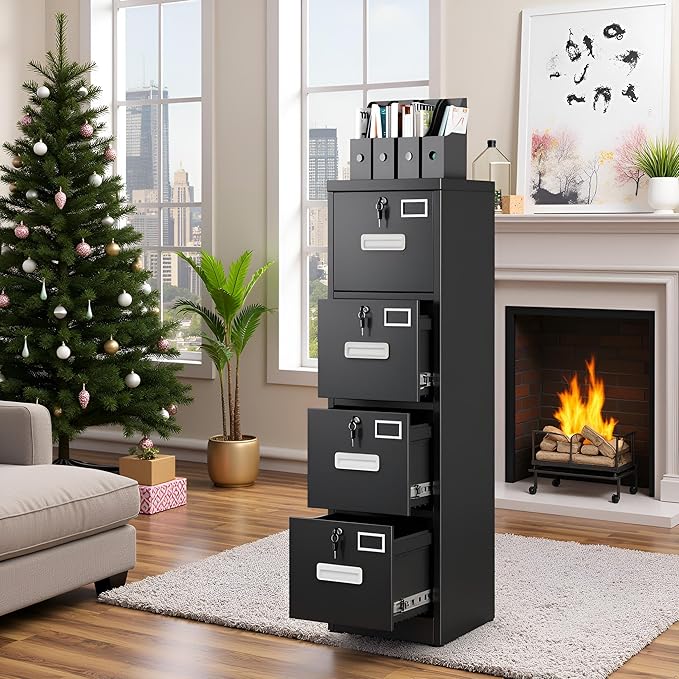 SUXXAN 4 Drawer File Cabinet, Metal Vertical Black Filing Cabinets - Image 2